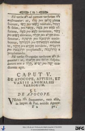 Caput V. De Apocope, Affixis, Et Variis Anomaliis Verborum.