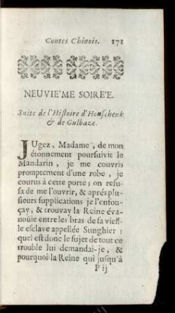 Neuviéme Soirée. Suite de l`Histoire d 'Houschenk & de Gulbaze.
