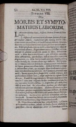 Titulus VIII. De Morbis Et Symptomatibus Labiorum
