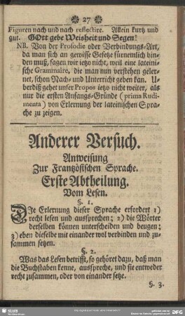 Anderer Versuch. Anweisung Zur Frantzösischen Sprache