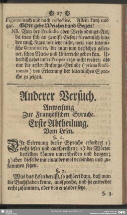 Anderer Versuch. Anweisung Zur Frantzösischen Sprache