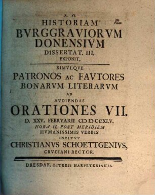 Historiam burggraviorum Donensium exponit. 3
