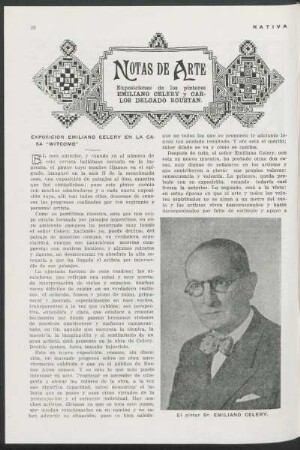 Notas de arte : Exposiciones de los pintores Emiliano Celery y Carlos Delgado Roustan.