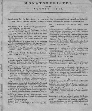 Monatsregister vom August 1818