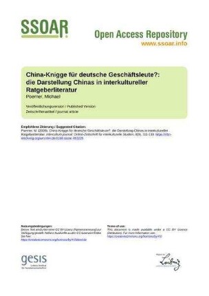 China-Knigge für deutsche Geschäftsleute?: die Darstellung Chinas in interkultureller Ratgeberliteratur