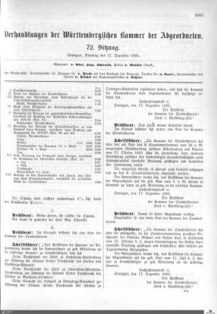 72. Sitzung, Stuttgart, 17.12.1895