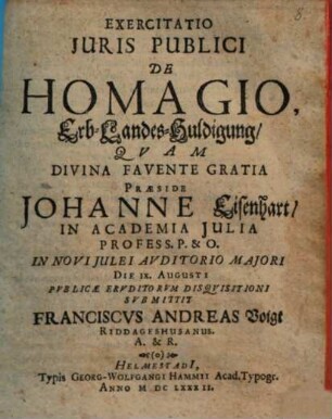 Exercitatio iuris publ. de homagio, Erb-Landes-Huldigung