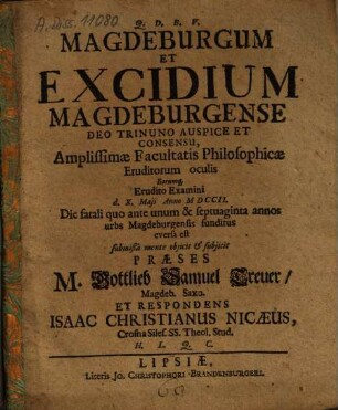 Magdeburgum et excidium Magdeburgensium