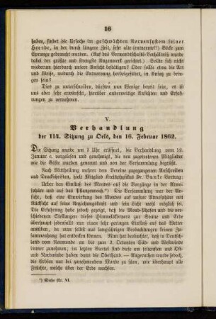 V. Verhandlung der 114. Sitzung zu Oels, den 16. Februar 1862