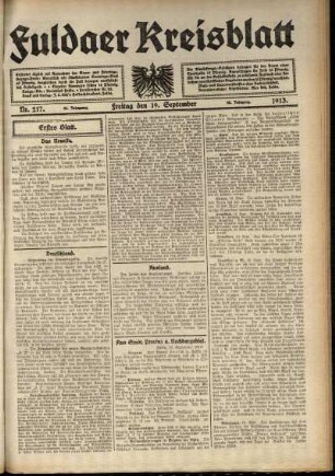 Erste Ausgabe vom Freitag, den 19. September 1913.