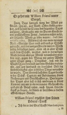 Er gehet mit William Friend unter Seegel