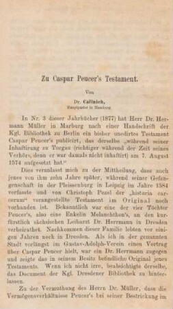 733-734 Zu Caspar Peucer's Testament