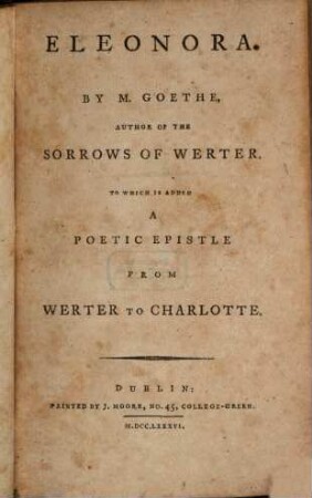 Eleonora : To which is added A poetic epistle from Werter to Charlotte