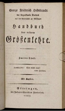 Theil 2: Handbuch der reinen Größenlehre. Zweiter Theil