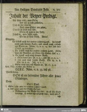 Inhalt der Vesper-Predigt [Am Heiligen Trinitatis Feste]