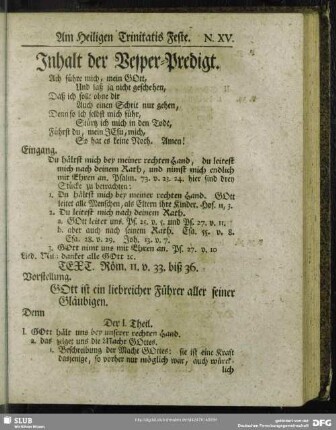 Inhalt der Vesper-Predigt [Am Heiligen Trinitatis Feste]