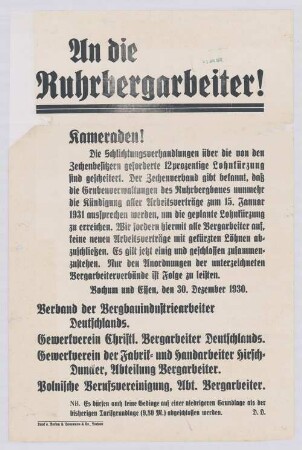 "An die Ruhrbergarbeiter!"