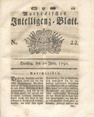 No. 22, Dienstag, den 1ten Juny, 1790