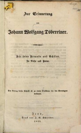 Zur Erinnerung an Johann Wolfgang Döbereiner