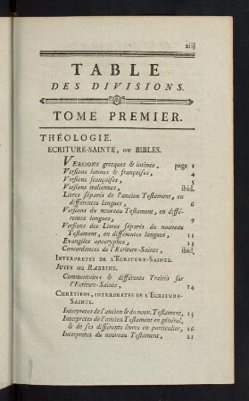 xiii-lxiv, Table des Divisions