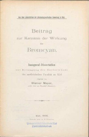 Beitrag zur Kenntnis der Wirkung des Bromcyan