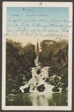 Ansichtskarte Wasserfall im Viktoria-Park, koloriert