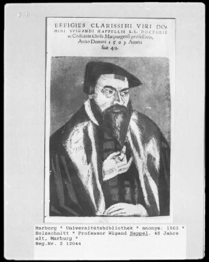 Bildnis Wigand Happel (1522-1572), Professor der Rechte in Marburg