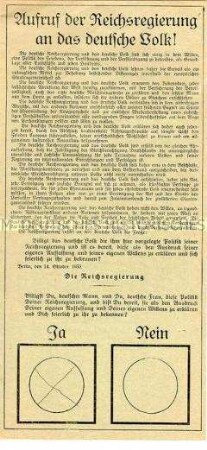 Abstimmungsschein der Akklamation über die Außenpolitik der Hitler-Regierung (Austritt aus dem Völkerbund u.a.)