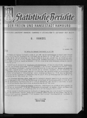 Die Umsätze des Hamburger Einzelhandels im Juli 1958 : Lfd. Nr. 9