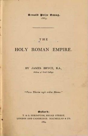 The Holy Roman Empire : (Arnold Prize Essay. 1863)