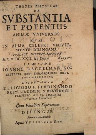 Theses phys. de substantiae et potentiis animae universim