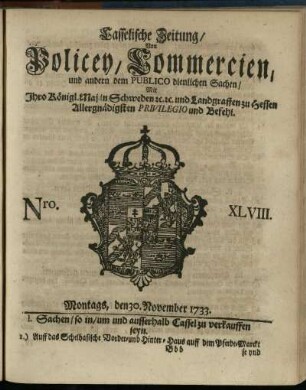Nro. XLVIII, Montags, den 30. November 1733
