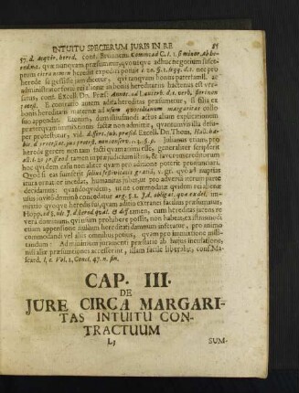 Cap. III. De Jure Circa Margaritas Intuitu Contractuum Summaria.