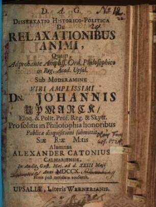 Diss. hist. pol. de relaxationibus animi