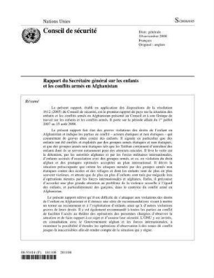 Rapport du secrétaire général sur les enfants et les conflits armés en Afghanistan