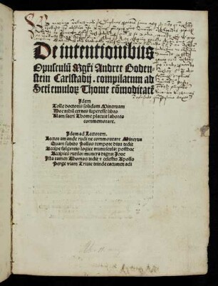 2. Stück: De intentionibus Opusculum...