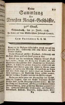 30tes Stuck. Schwabach, den 30. Junii, 1758.