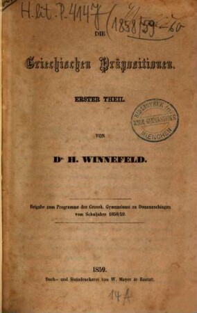Programm des Großherzoglichen Gymnasiums zu Donaueschingen : vom Schuljahre .., 1858/59