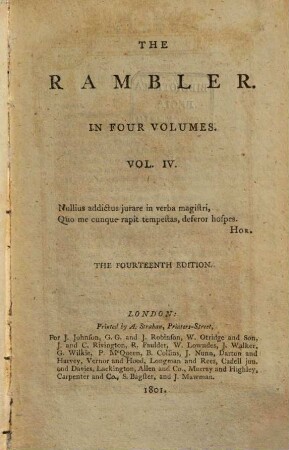 The rambler, 4. 1801 = 1751, 28. Sept. - 1752, 14. März = Nr. 160 - 208