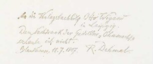 Brief an den Verlag Otto Wiegand