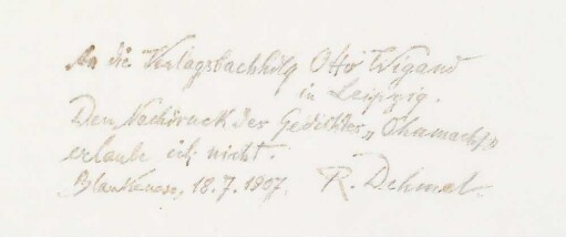 Brief an den Verlag Otto Wiegand