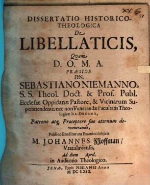 Diss. hist. theol. de libellaticis