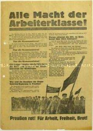 Flugblatt der KPD gegen SPD und NSDAP und Aufruf zur preußischen Landtagswahl 1932