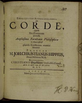 Exercitatio Antrhopoligica De Corde