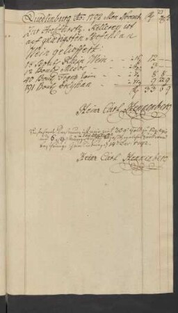 Quedlinburg A[nn]o: 1792 . Mon. November Hochfürstl. Kellerey ist auf gnädigsten Befehl an Wein gelieffert: ... Quedlinburg [den] 14. Dec: 1792.