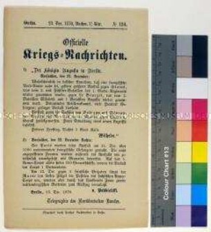 Kriegsdepesche des Norddeutschen Bundes über die Kriegsereignisse vom 22.12.1870 bei Stains und Paris sowie entlang der Marne