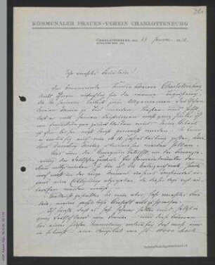 Brief von Clara Gall an Helene Lange