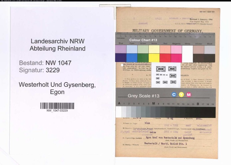 Entnazifizierung Egon Graf Von Westerholt Und Gysenberg , geb. 29.03.1910 (Forstwirt)