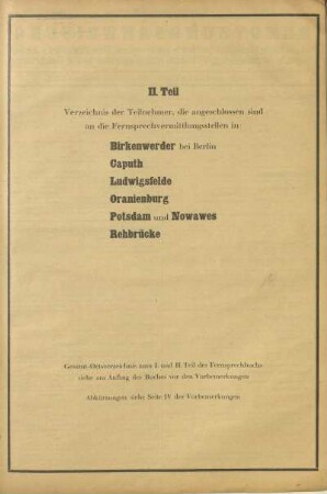 [Verzeichnis der Teilnehmer im Umland von Berlin]