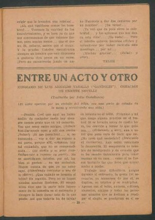Entre un acto y otro : Monólogo de Luis Arnaldo Vassallo (Gandolin). - Creación de Ernesto Novelli. - (Traducido por Julio Castellanos)